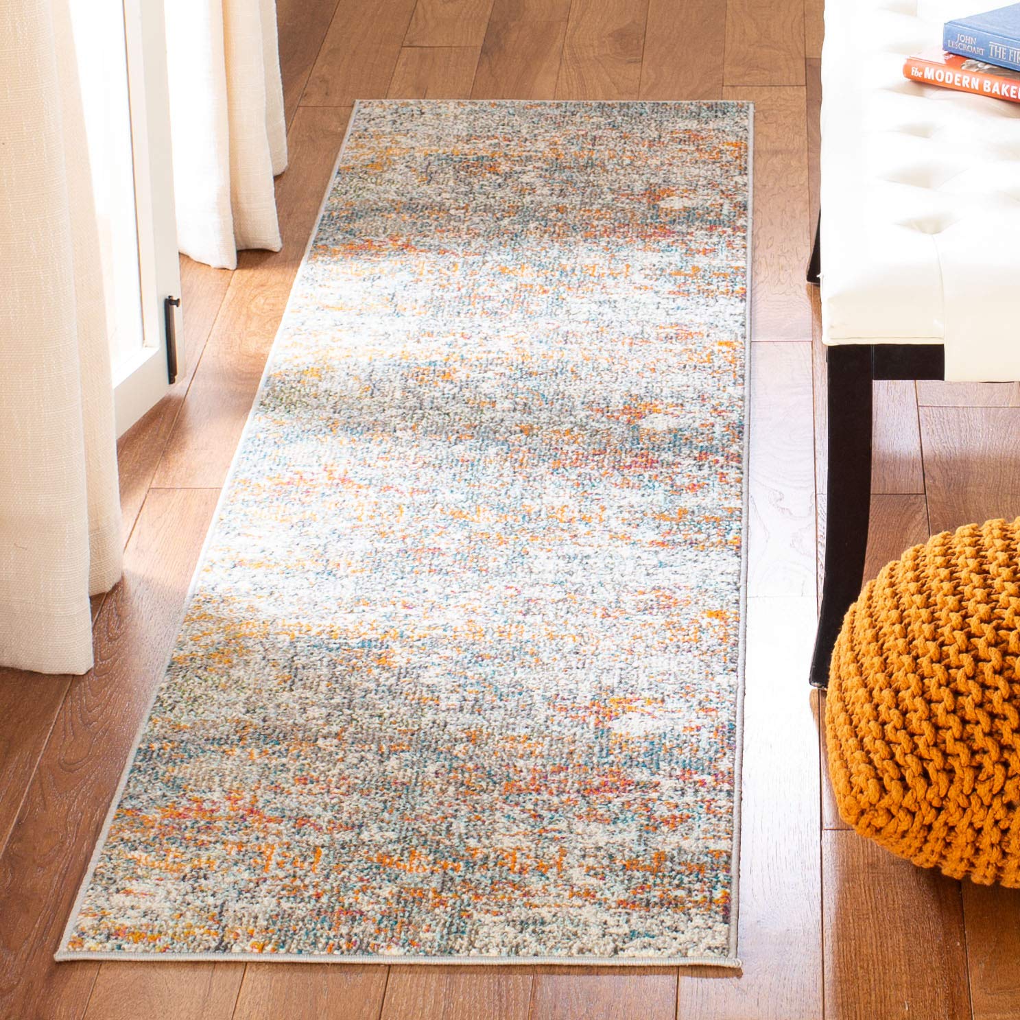 SAFAVIEH Madison Collection Runner Rug - 22 x 18, Grey & Orange, Modern Abstract Design, Non-Shedding & Easy Care, Ideal for H