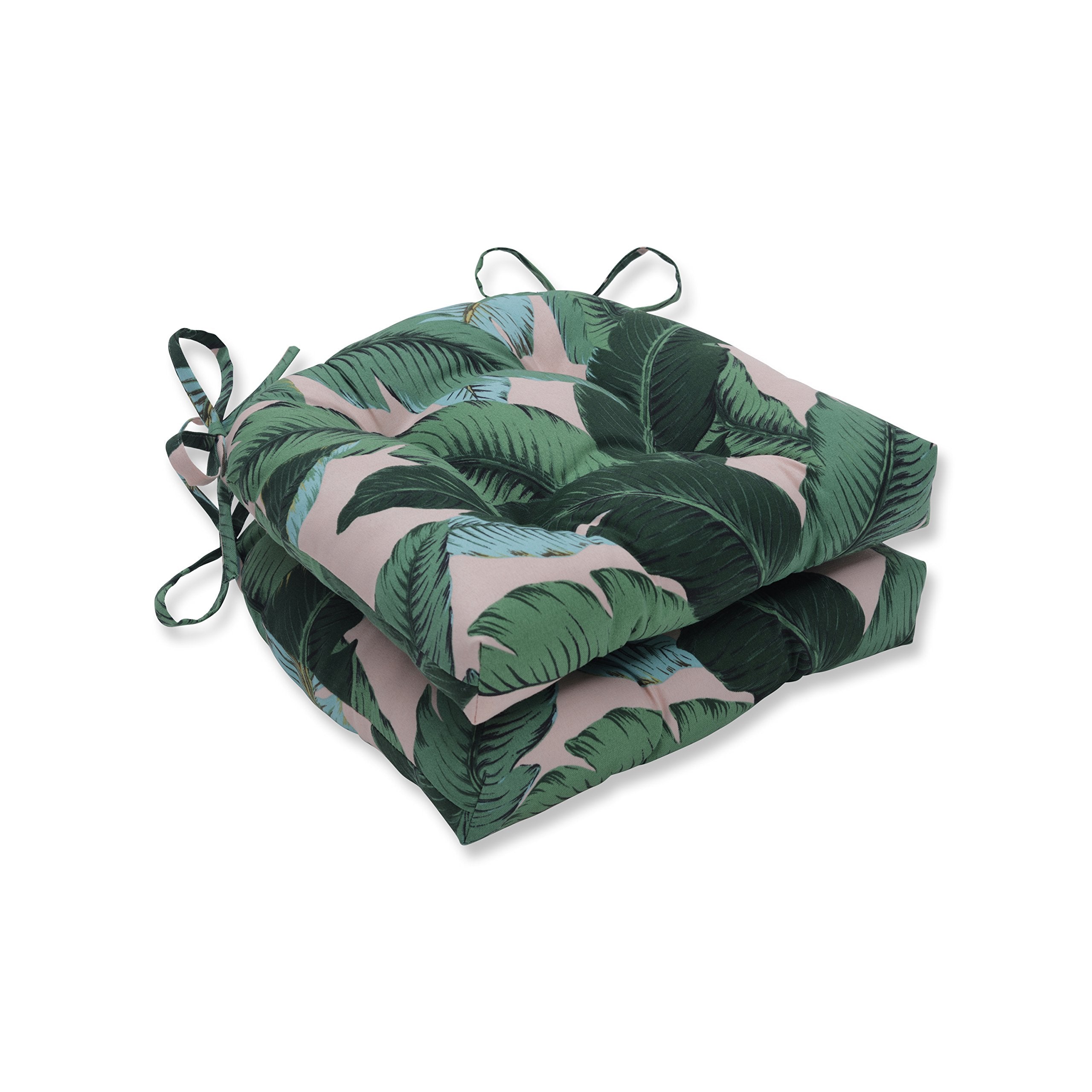 Pillow Perfect Tropic Botanical Chair Pads, 15.5' X 16', Green Swaying Palms Capri 2 Count