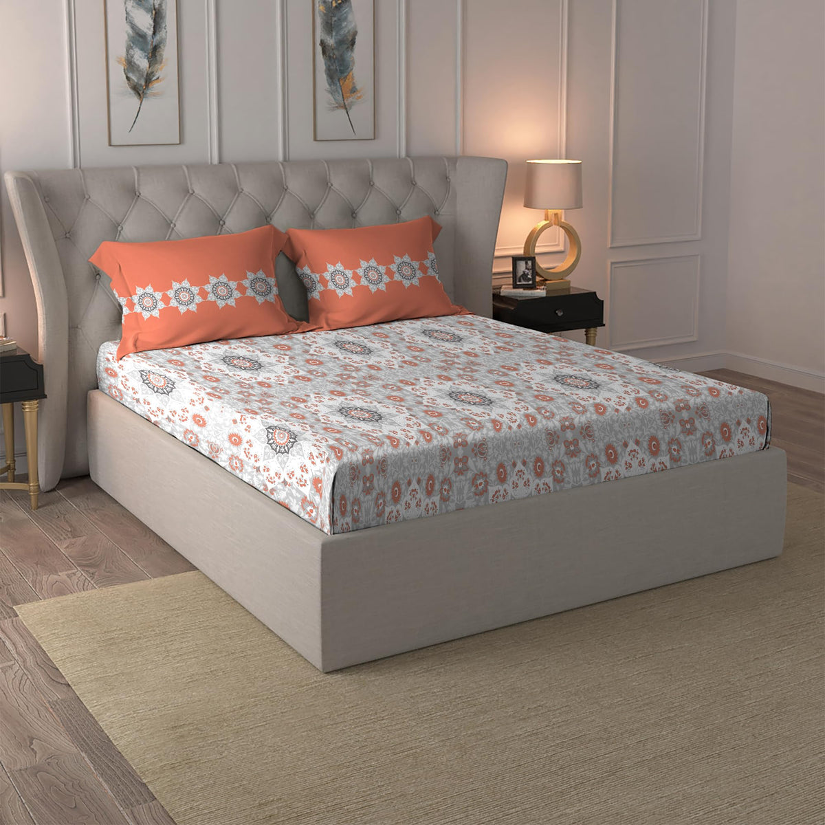 Trident bedsheet for Double Bed, 100% Cotton bedsheet, 144 TC Queen Size (228 cm x 254 cm) bedsheet with 2 Pillow Cover  Mandev