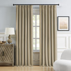 DUALIFE Luxury Blackout Curtains for Bedroom 96 Inches Long Taupe, Pinch Pleated Linen Blend Farmhouse 100% Blackout Thermal Ins