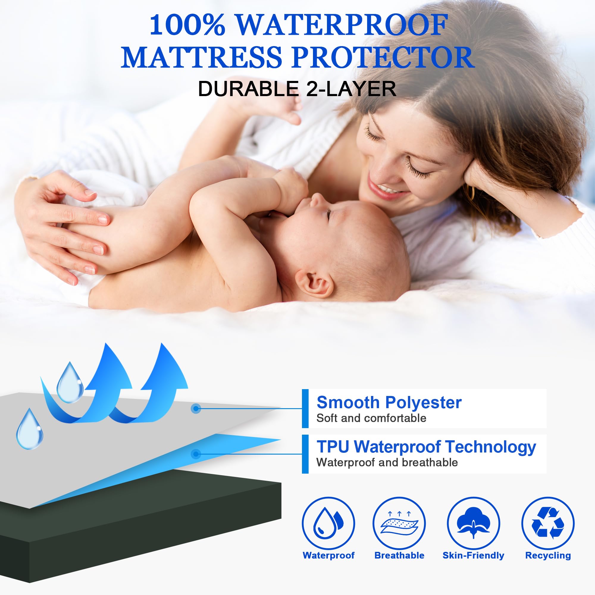 Sufdari Full Size Mattress Protector,Waterproof Mattress Protector,Fitted Sheet Style Mattress Cover With 18' Deep Pocket,Washable And Comfortable-Green,Full