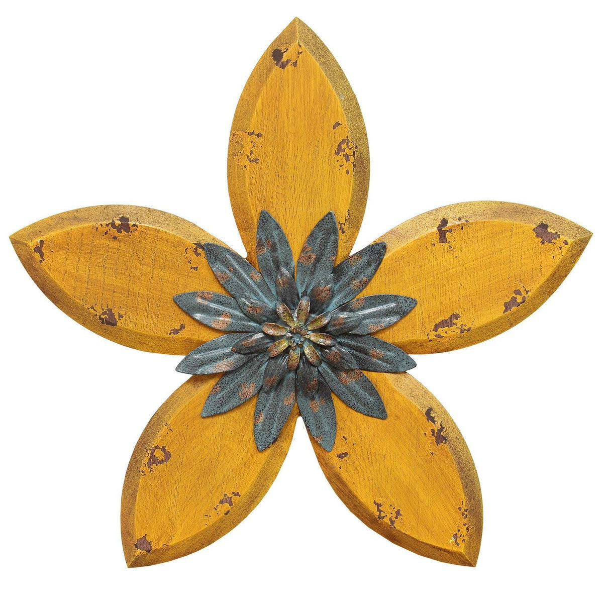 Homeroots Decor Antique Flower Wall Art Yellow,Teal