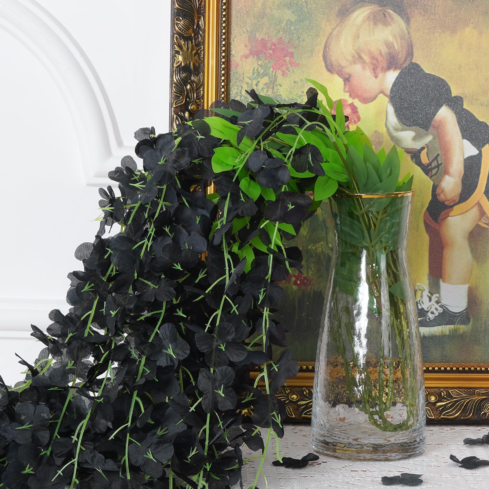 Bleum Cade 10 Pcs Black Wisteria Hanging Flowers, 3.6Ft/Pcs Fake Wisteria Flowers, Artificial Hanging Wisteria Garland For Weddi