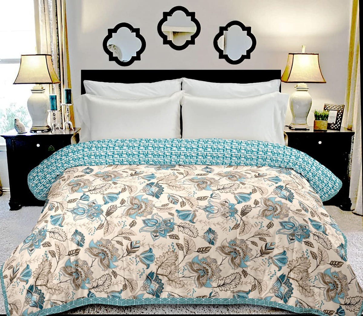 VOMI Dohar 100% Cotton Dubble Bed| Soft | Light Weight | Reversible Two Side use Lightweight Printed Double Bed AC Dohar Blanket