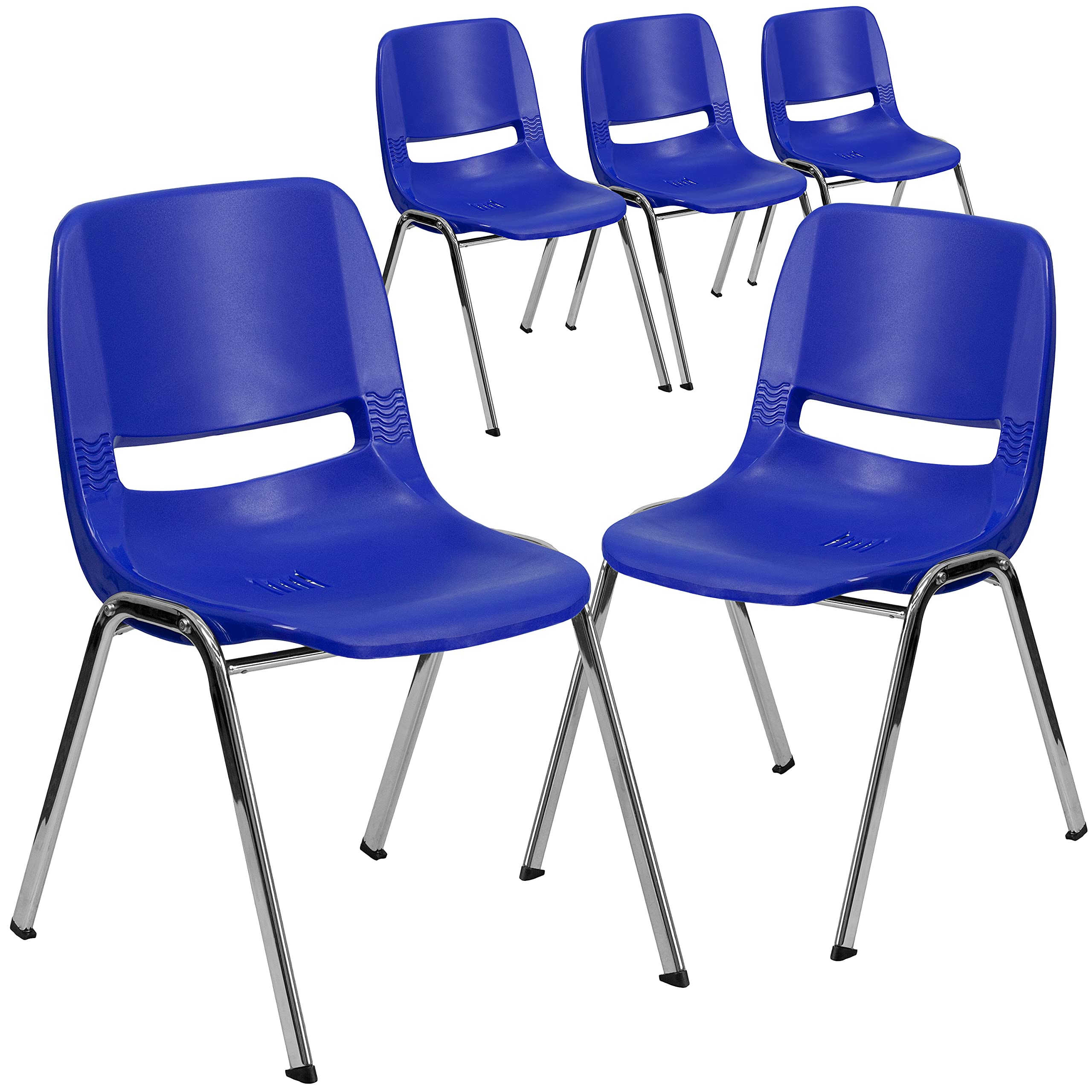 5 Pk. 440 lb. Capacity Navy Ergonomic Shell Stack Chair with Chrome Frame
