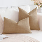 Otostar Pack Of 2 Throw Pillow Covers 20X20 Inch Linen Light Brown Pillowcases Farmhouse Decorative Solid Pillow Covers 50X50 Cm