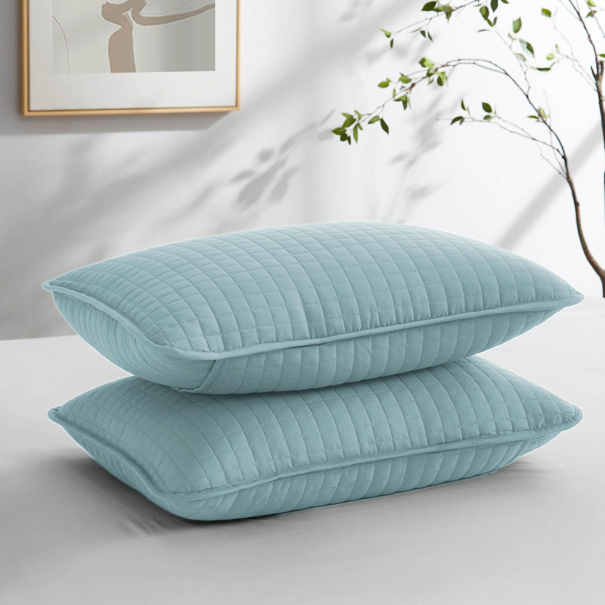 Southshore Fine Linens - Vilano Springs - Pair Of Quilted Pillow Sham Covers (No Inserts), 22' X 22', Sky Blue