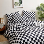 Clothknow Black White Plaid Full Comforter Set 3Pcs Grid Bedding Comforter Sets Black White Comforter Full Soft Black Checkered Full Size Comforter Sets