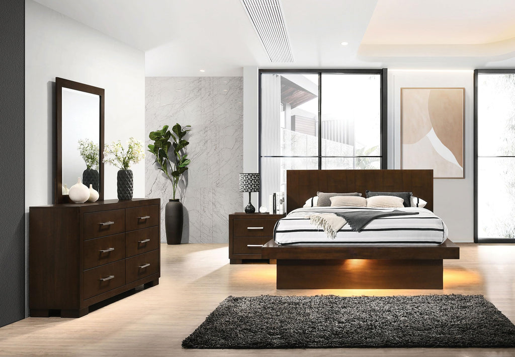 Coaster Home Furnishings Jessica Contemporary 4-Piece Bedroom Set Eastern King Size LED Panel Bed Frame 43-inch Headboard Cappuccino 200711KE-S4