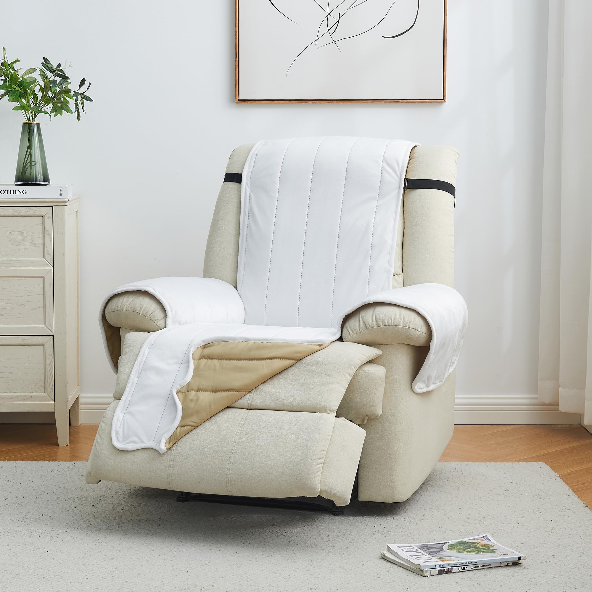 Great Bay Home Velvet Recliner Cover - Washable Slipcover Furniture Protector with Elastic Straps - Furniture Cover for Dogs, Ki