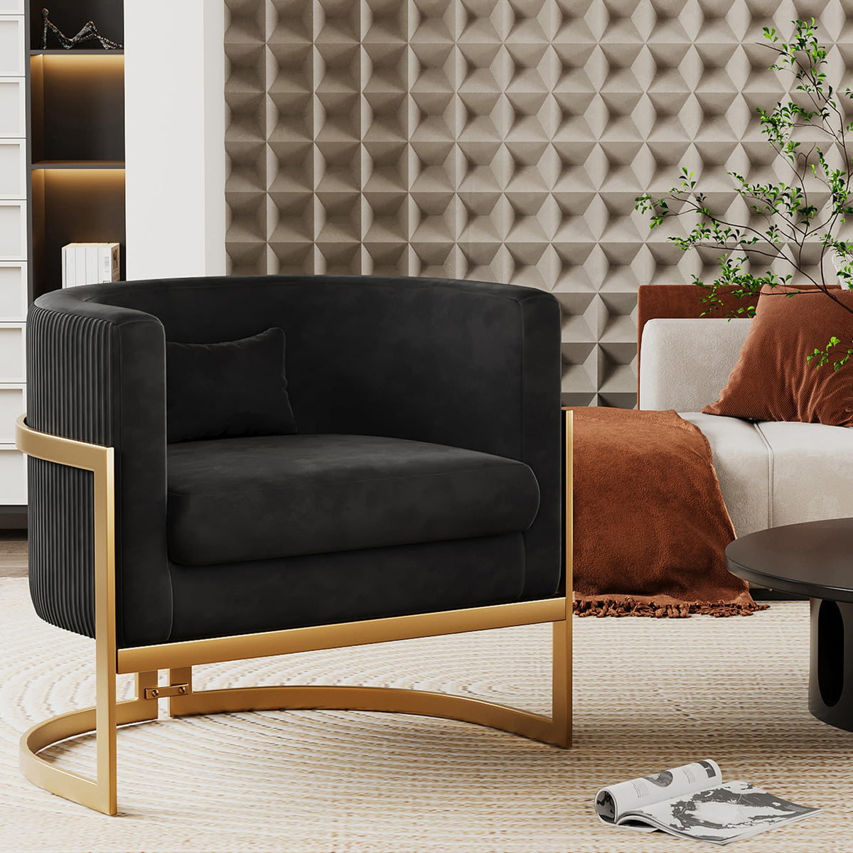 Alunaune Upholstered Velvet Accent Chair Barrel Chair, Modern Armchair Living Room Lounge Chairs Sofa Tub Bucket Club Chairs For