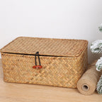 Moosky Wicker Shelf Baskets With Lid,Handwoven Seagrass Basket For Storage Basket Bins Rectangular Home Organizer Gift Boxes (Na