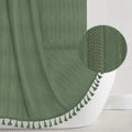 Seasonwood Green Shower Curtain 72 X 78 Inches Long Textured Vertical Stripe Tassel Shower Curtain Farmhouse Minimalist Cute Sho