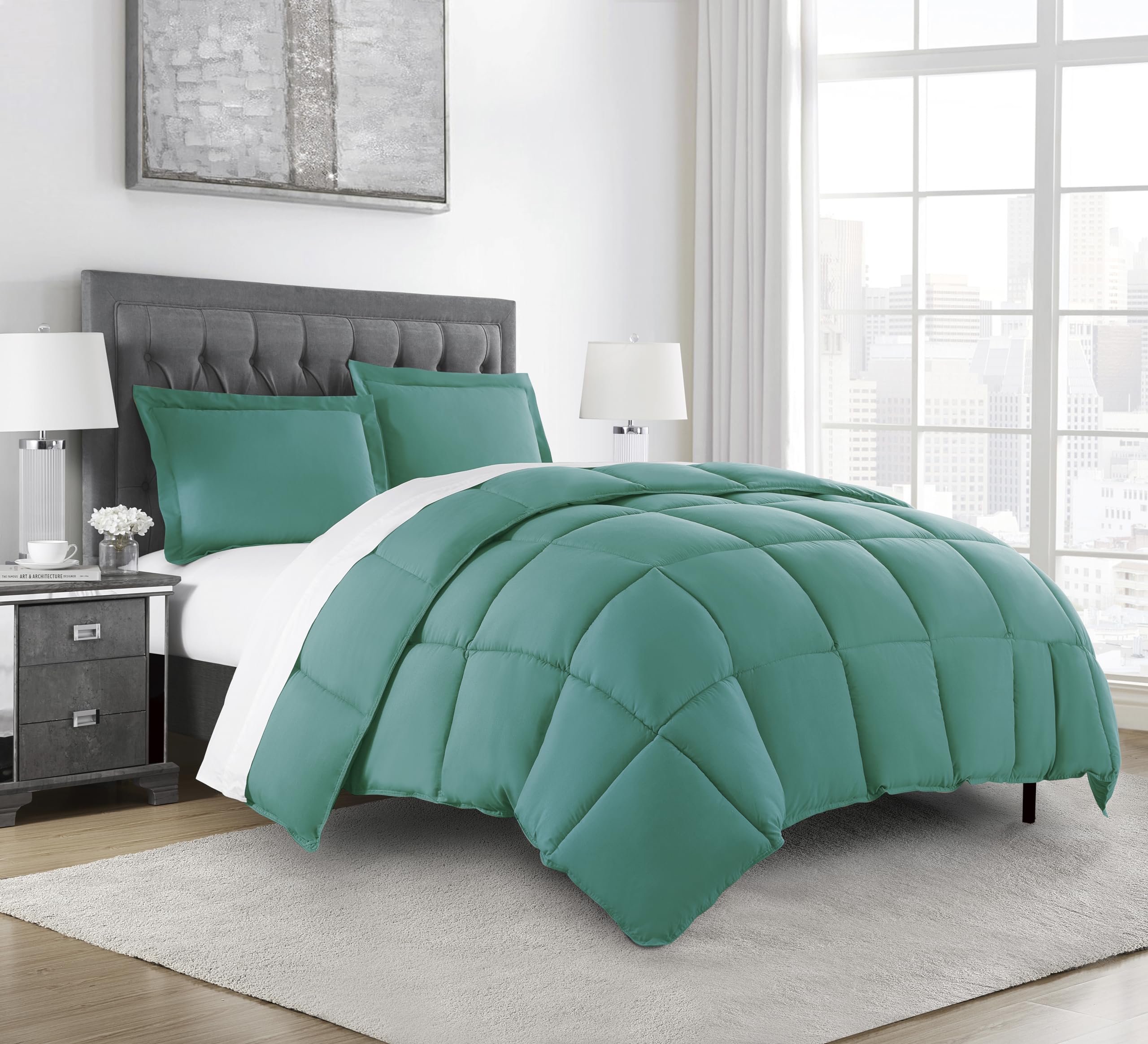 Chezmoi Collection Granite Green Down Alternative Comforter Oversized King - 3-Piece Lightweight Comforter Set - All Seasons Mic