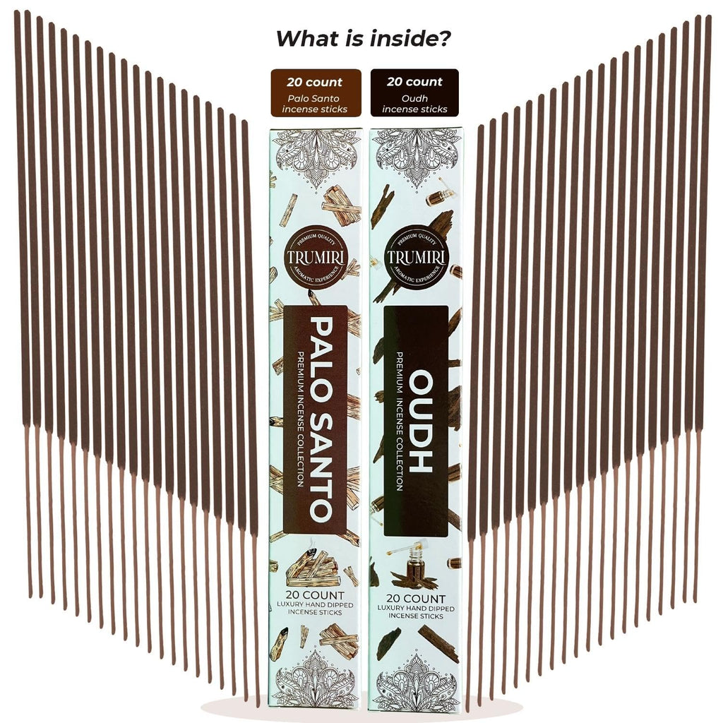 Trumiri Incense Sticks - Combo Pack Of 40 Insence-Sticks - 20 Palo Santo + 20 Oud - Insenses - Insents - Incents - Inscense - In