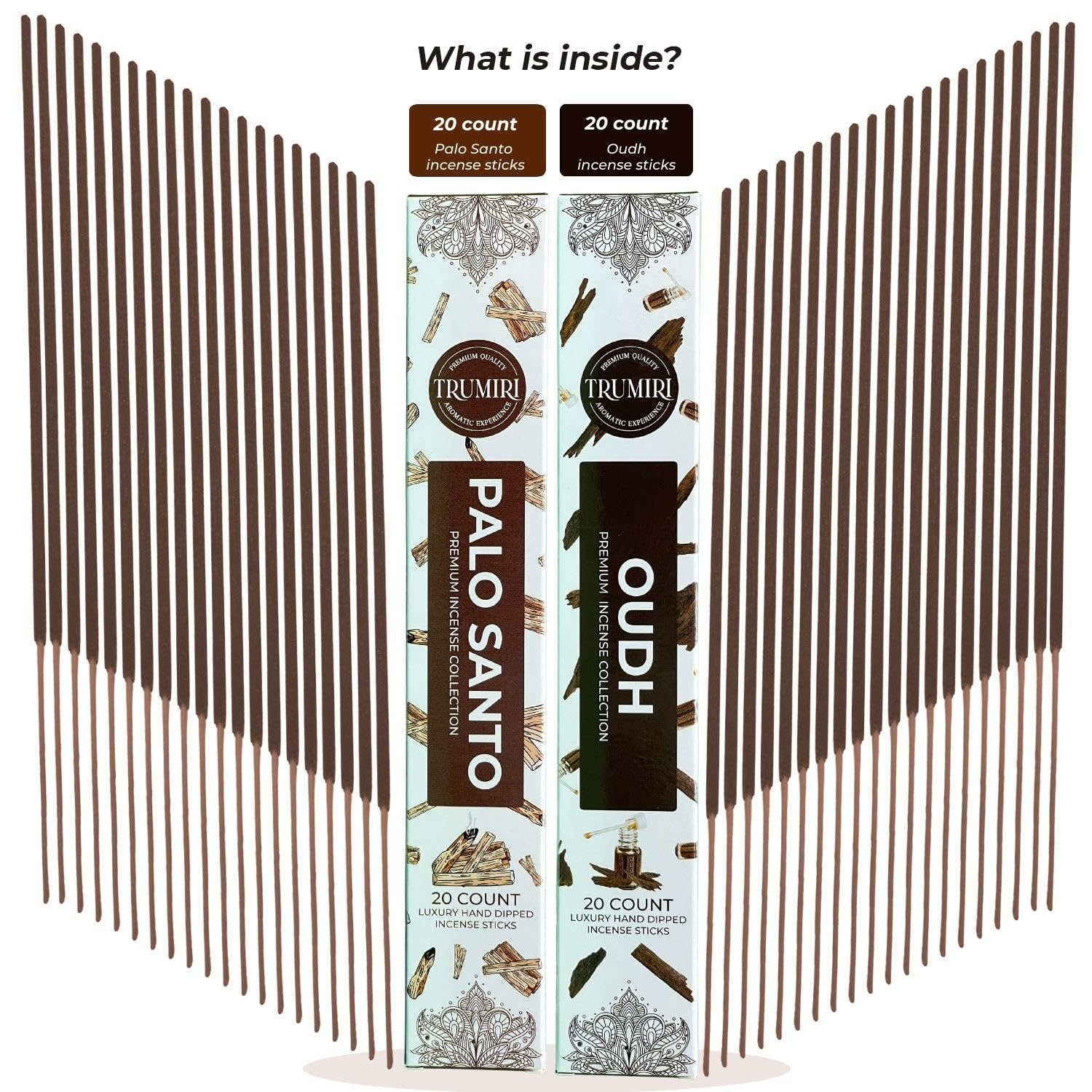 Trumiri Incense Sticks - Combo Pack Of 40 Insence-Sticks - 20 Palo Santo + 20 Oud - Insenses - Insents - Incents - Inscense - In