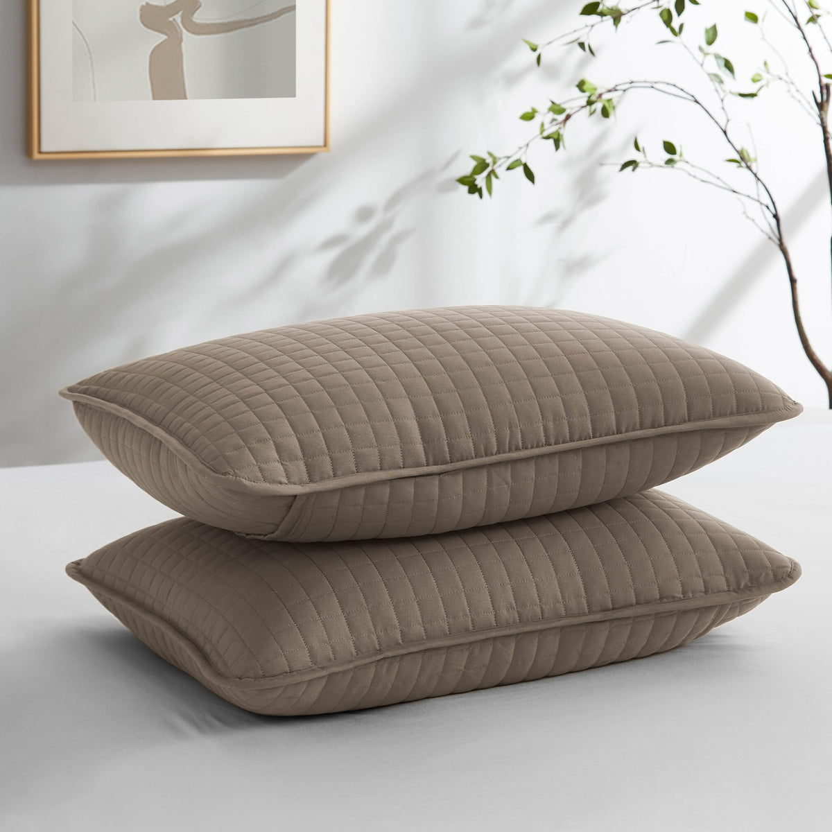 Southshore Fine Linens - Vilano Springs - Pair Of Quilted Pillow Sham Covers (No Inserts), 18' X 18', Dark Taupe