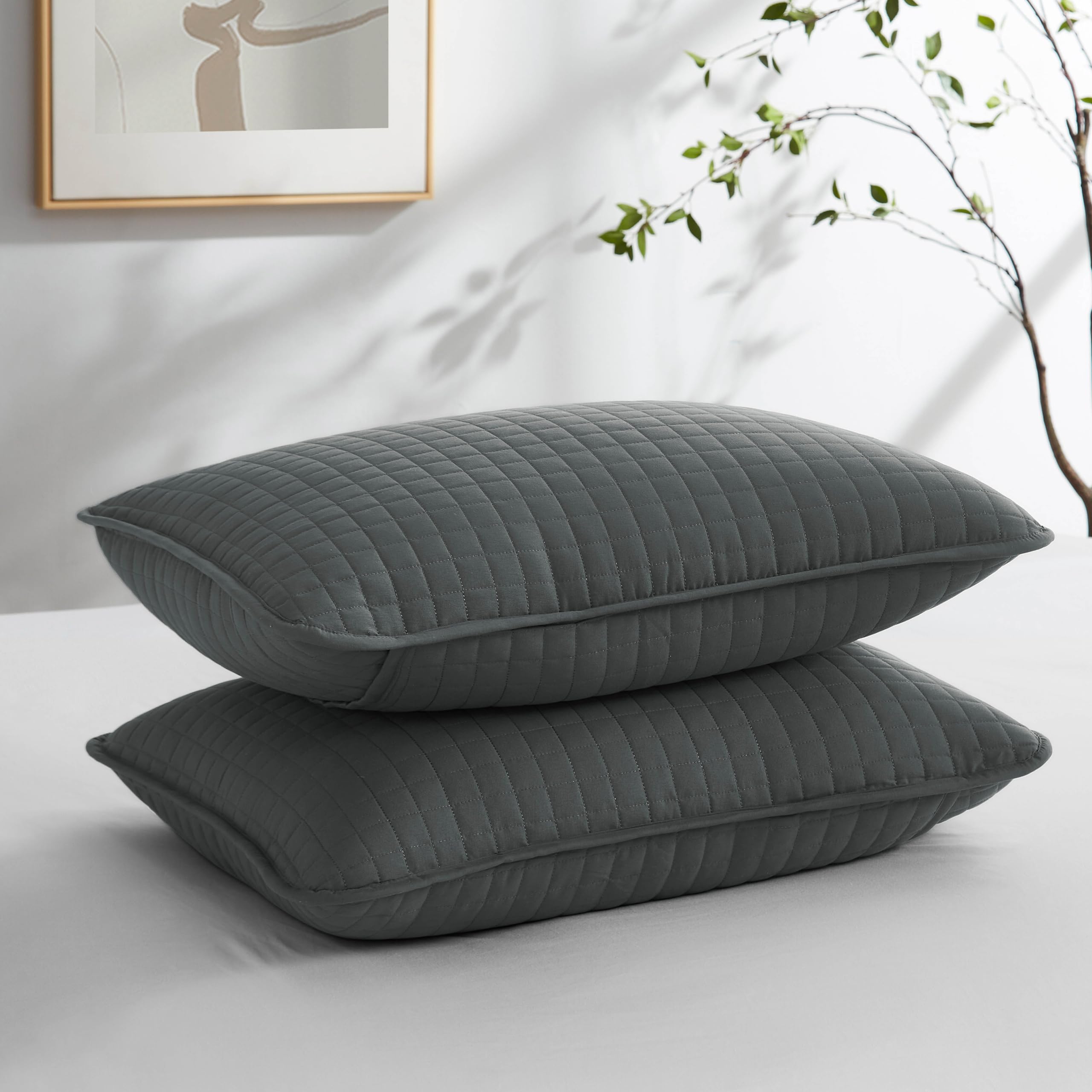 Southshore Fine Linens - Vilano Springs - Pair Of Quilted Pillow Sham Covers (No Inserts), 22' X 22', Slate