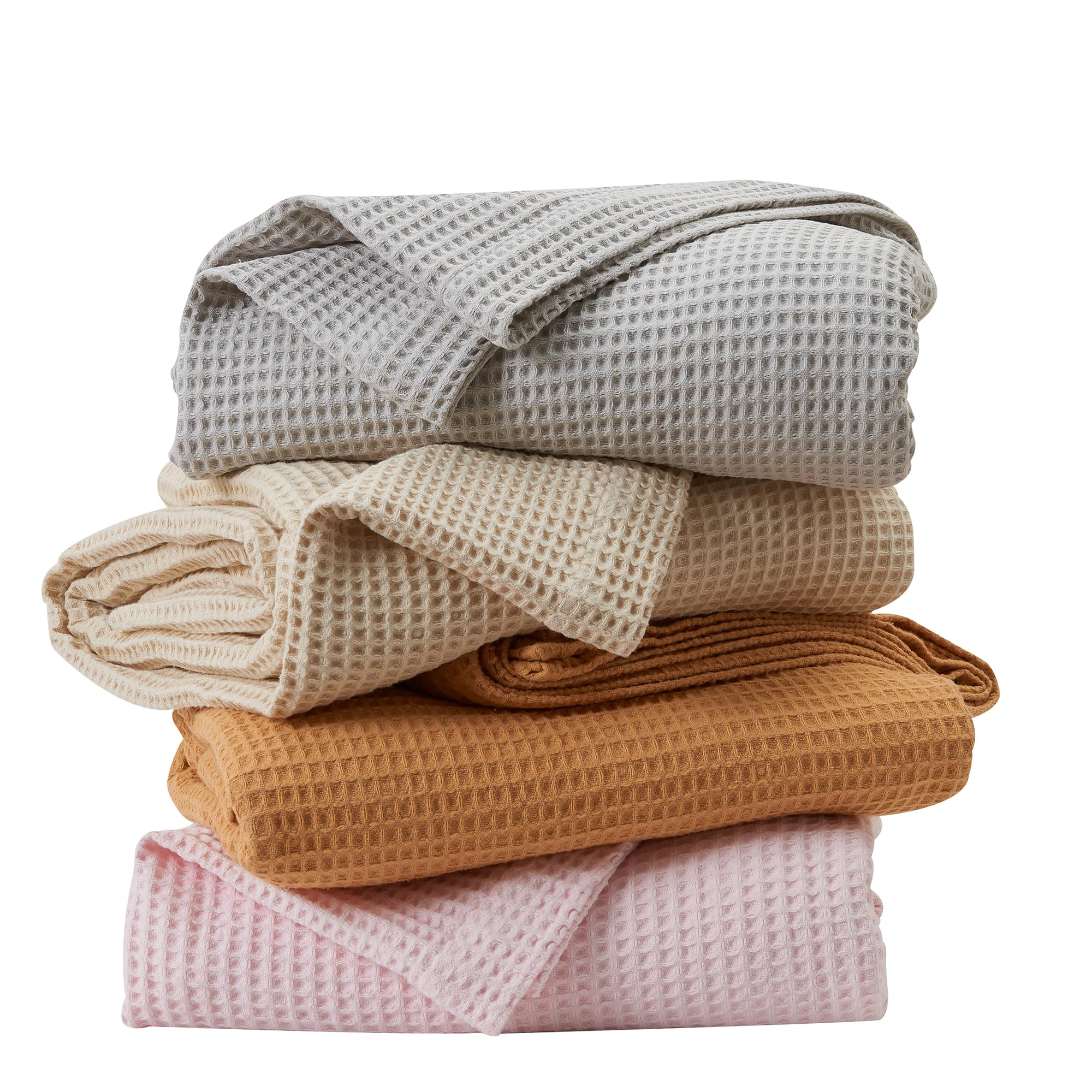 100% Cotton Blanket For King Size Bed - Pink Waffle Weave Lightweight Summer Bed Blanket - 102X90In Prewashed Breathable, Woven,
