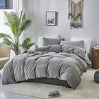Luxlovery Grey Velvet Comforter Set Full Plush Fluffy Bedding Comforter Set Full Gray Winter Thick Warm Flannel Solid Grey Sherp