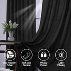 Mrs.Naturall Black Back Tab Linen Blend Sheer Curtains For Living Room 52X63 Inches Long