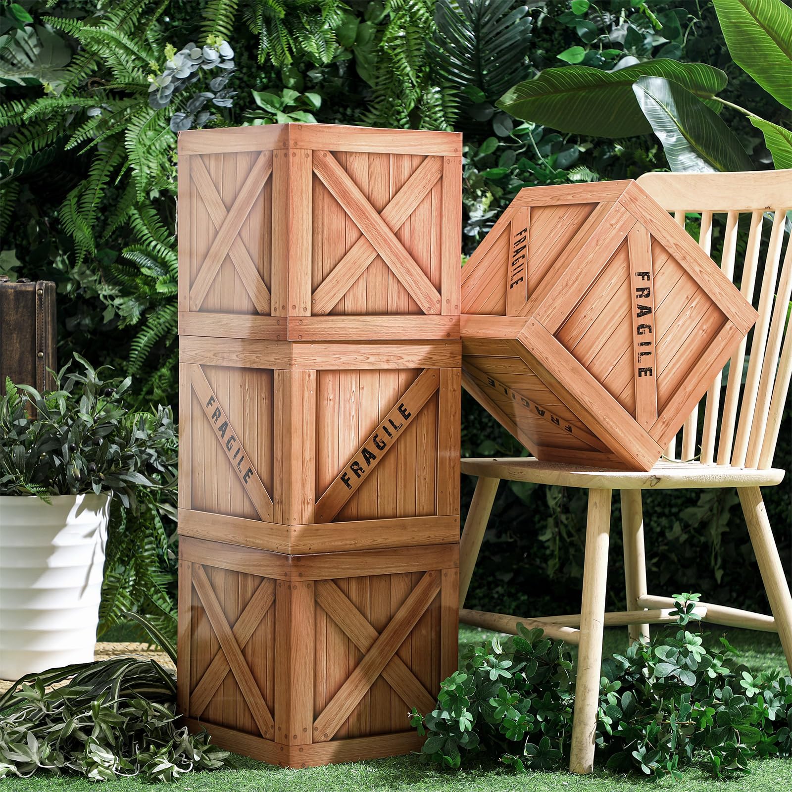 Humyoun 4 Pcs Jungle Safari Party Decorations Wooden Crate Boxes Decor Jungle Safari Party Favor Paper Boxes Photo Booth Props f