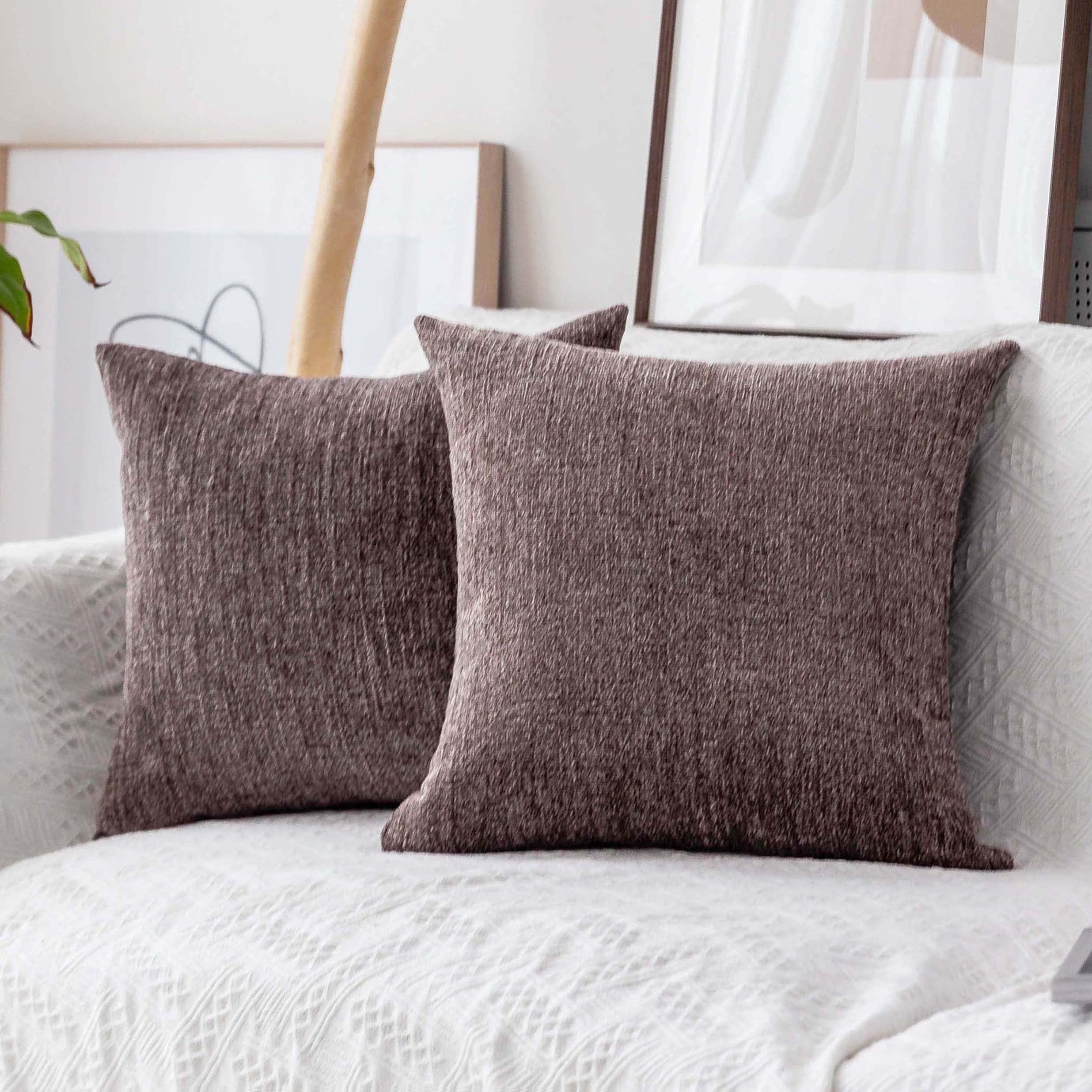 Home Brilliant Brown Throw Pillows Covers Sham Set Of 2 Chenille Plush Decorative Pillowcases For Couch Bedroom Bed, (66X66 Cm,