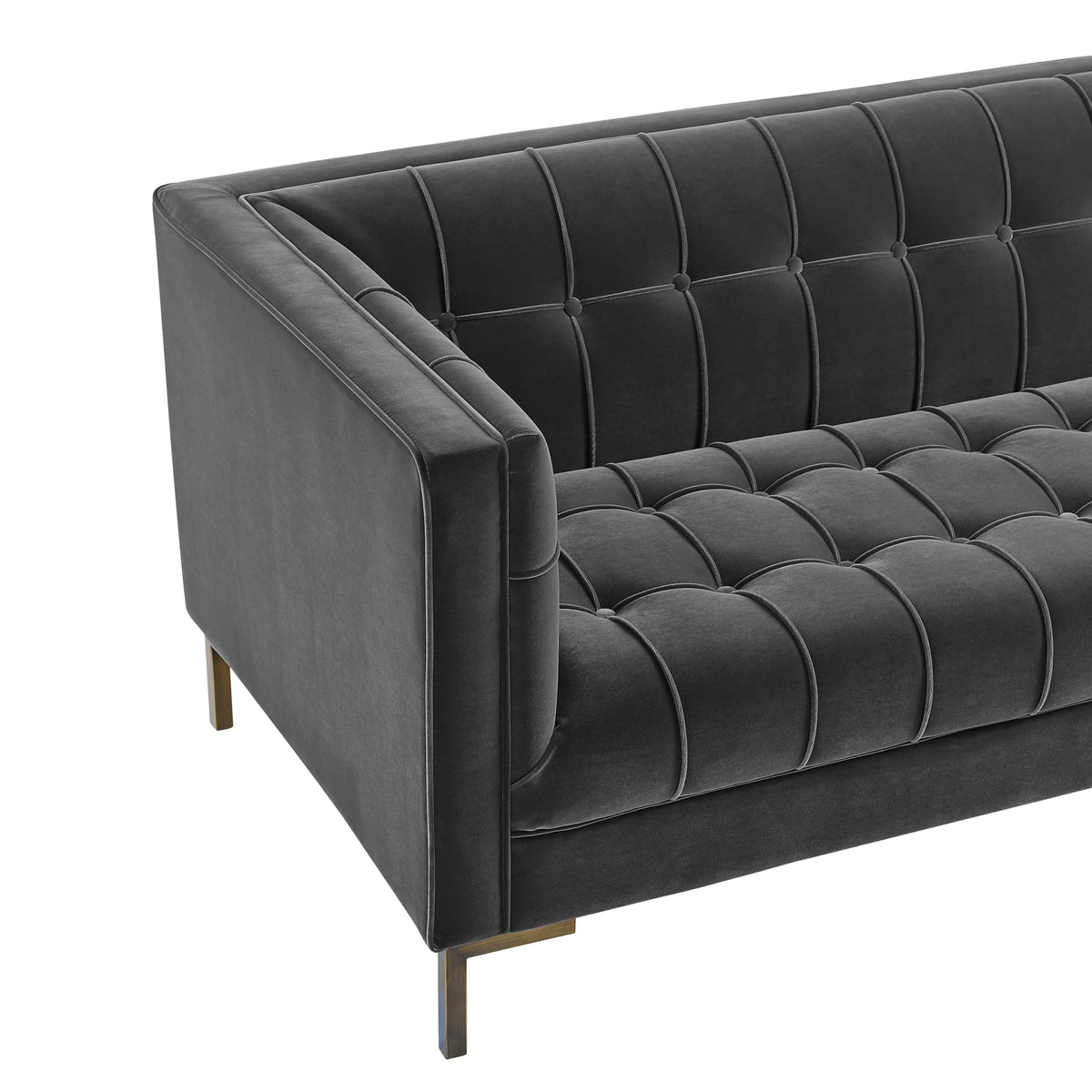 Addison Grace Home Dcor Steve Silver Furniture Isaac Gray Velvet Luxe Mid Century Modern Design with Brass Legs and Channel Stitching Sofa