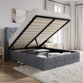 Sha Cerlin Full Size Lift Up Storage Bed/Button Tufted Wingback Headboard/Hydraulic Storage/Upholstered Platform Bed Frame/No Box Spring Needed/Wood Slats Support/Grey Blue