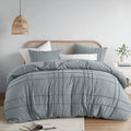 Comfort Spaces Blue/Grey Cal King Size Duvet Cover Set - 3-Pc Pintuck Pleated Duvet Cover, All Season Lightweight, Extra Softnes