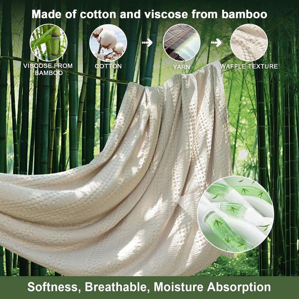 Phf Cooling Waffle Blanket King Size, Lightweight 60% Rayon Derived From Bamboo & 40% Cotton Breathable Blanket For Hot Sleepers, Soft And Luxury For Bed Couch And Sofa, 104'X90', Linen