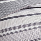 Flysheep Grey Boho Quilt Set Full Queen Size, 3 Pcs Gray Black And Navy Striped Bedspread, Soft Microfiber Modern Coverlet For A