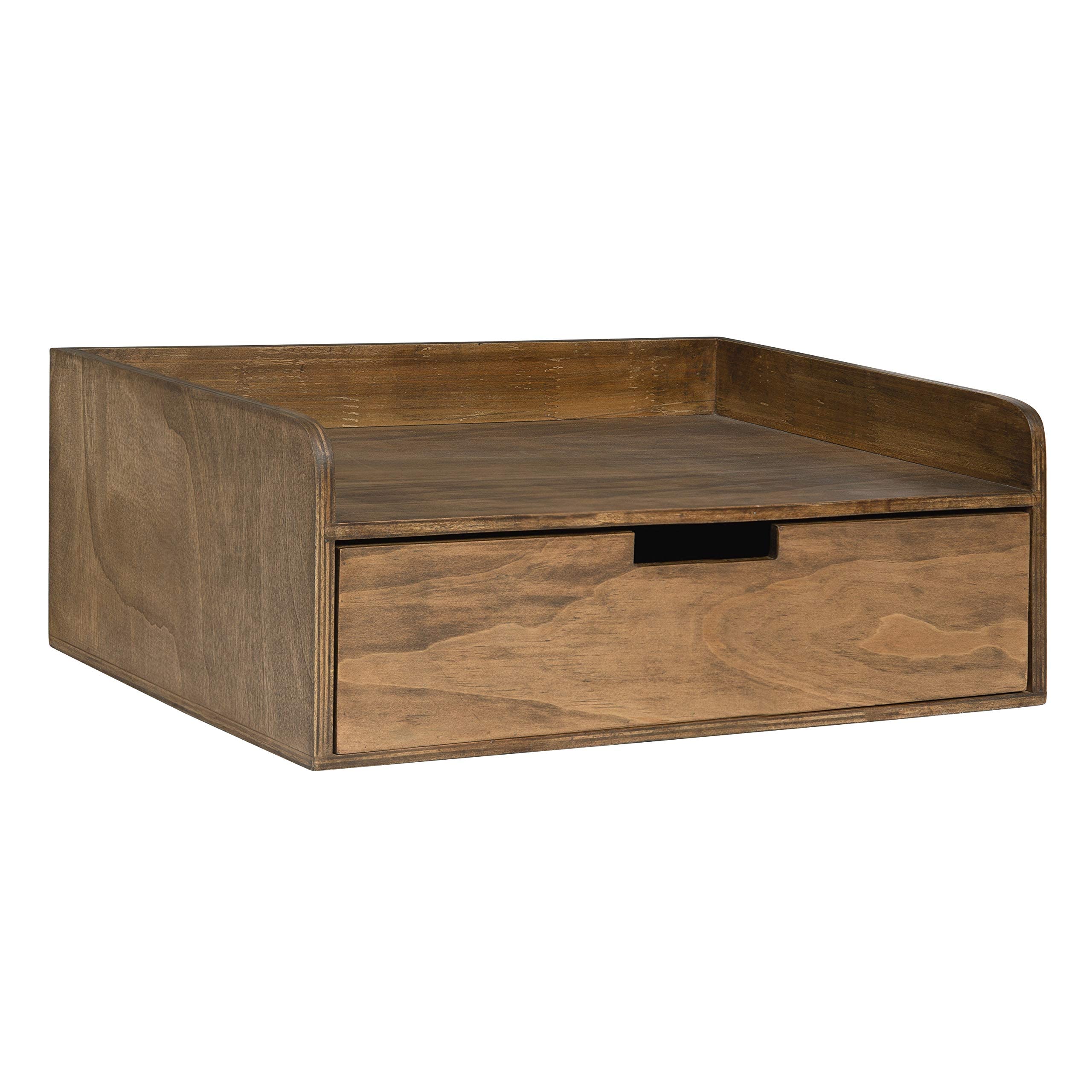 Kate and Laurel Kitt Floating Shelf Side Table with Drawer, Rustic Brown