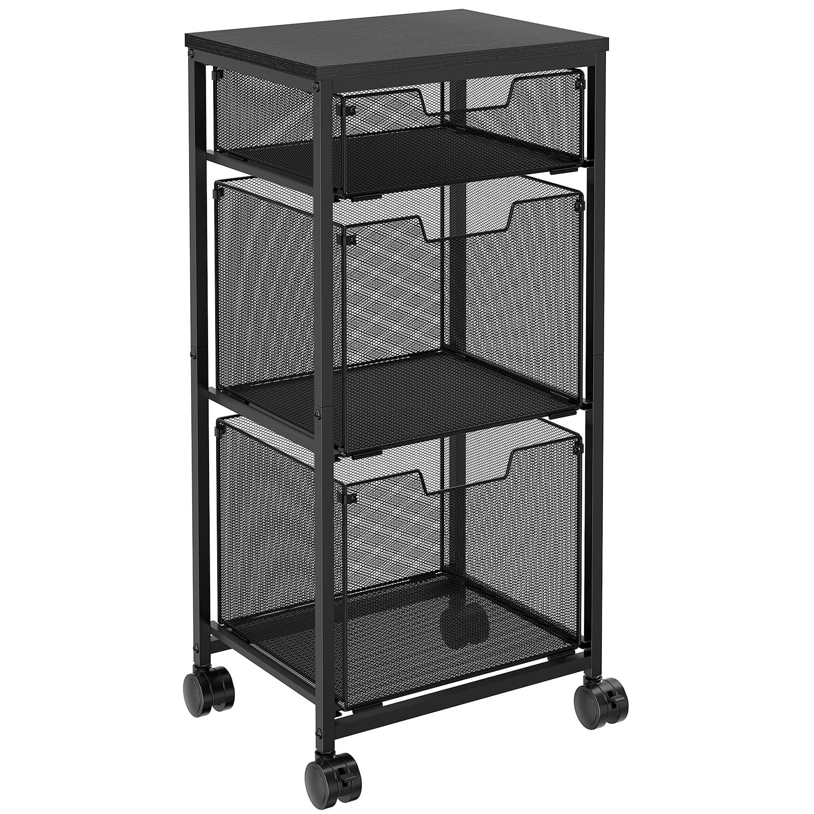 Sbanmao Rolling Storage Cart with 2L+1S Drawers, Metal Utility Cart on Wheels with Wooden Top, Craft Art Storage Organizer Cart 