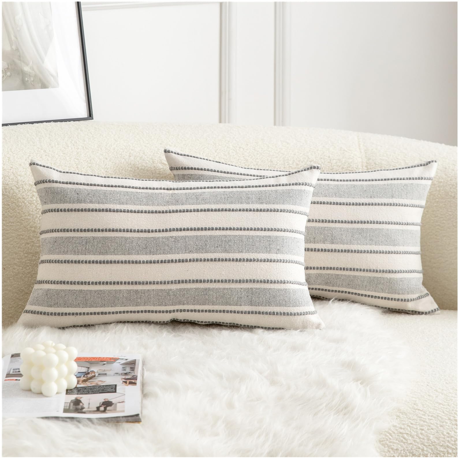 Cethom Decorative Boho Throw Pillow Covers, Farmhouse Textured Pillow Case, 12 X 20 Inch Set Of 2, Chair Sofa Bedroom Living Roo