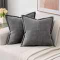 Haussy Dark Grey Decorative Throw Pillow Covers 24X24 Inch Set Of 2,Soft Solid Corduroy Striped Cushion Case,Square Euro Pillow