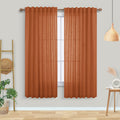 Mrs.Naturall Orange Linen Curtains 63 Inches Long For Bedroom,Sheer Retro 70S Boho Bohemian Farmhouse Pumpkin Halloween Autumn Curtains For Living Room 2 Panels Set,Burnt Orange Home Decoration