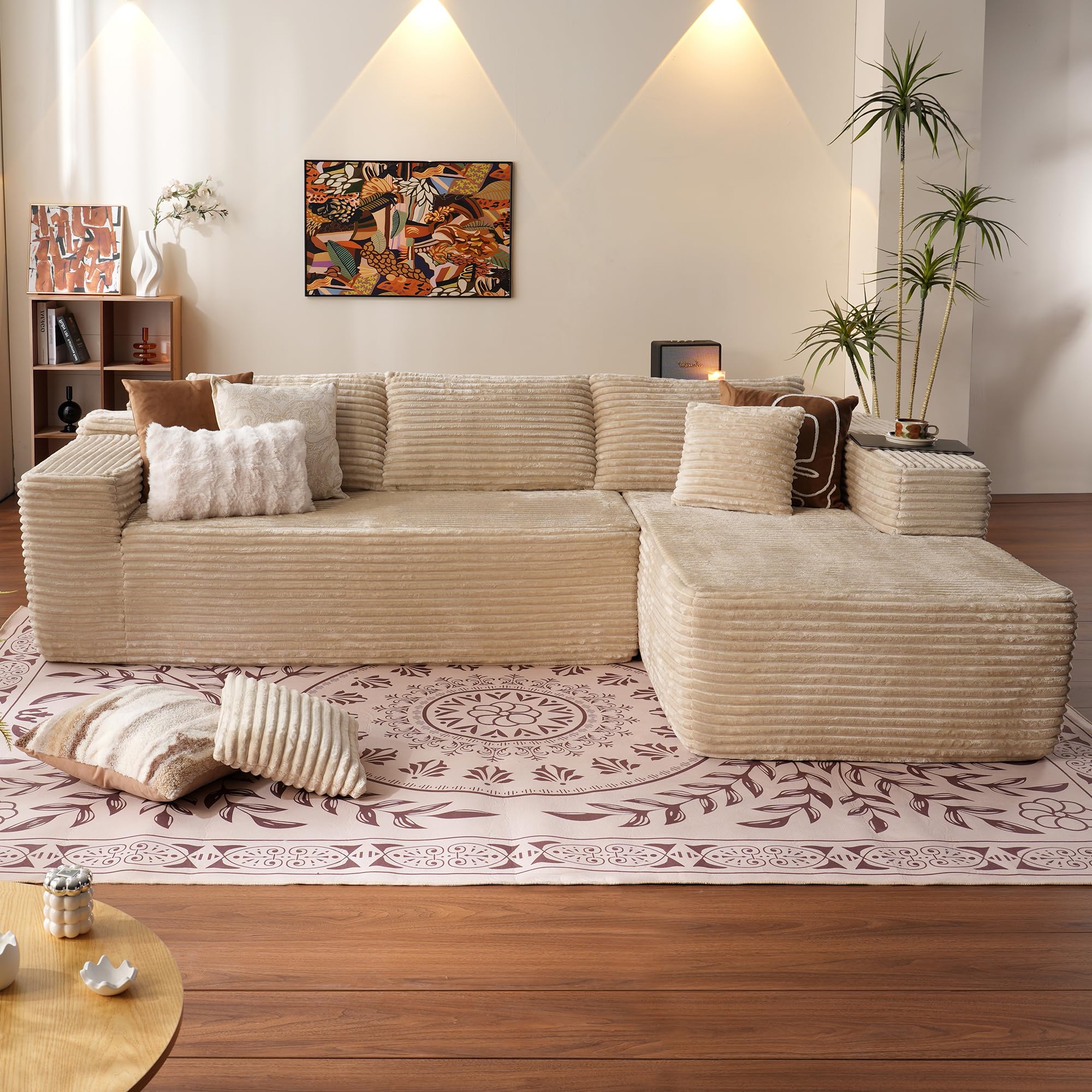 Ovios 104' Cloud Sectional Couch With L-Shape Chaise,Modern Modular Sofa With Deep Seat, Upholstered Couches For Living Room Bedroom,No Assembly Required, Beige (Plush Corduroy Fabric)