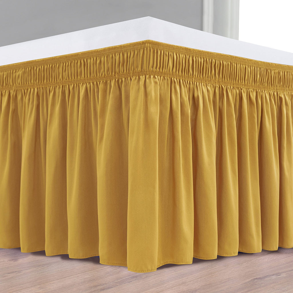 Biscaynebay Wrap Around Bed Skirts For King & Cal King Beds 16' Drop, Gold Adjustable Elastic Dust Ruffles Easy Fit Wrinkle Resistant Silky Luxurious Fabric Machine Washable
