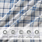 Comfort Spaces Cotton Flannel Breathable Warm Deep Pocket Sheets With Pillow Case Bedding, King, Blue Plaid 4 Piece