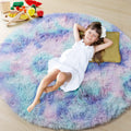 ONASAR Rainbow Round Area Rug 5ft, Soft Bedroom Circle Rugs Mats for Kids Girls Teen Room, Mermaid Fluffy Plush Shaggy Carpet fo