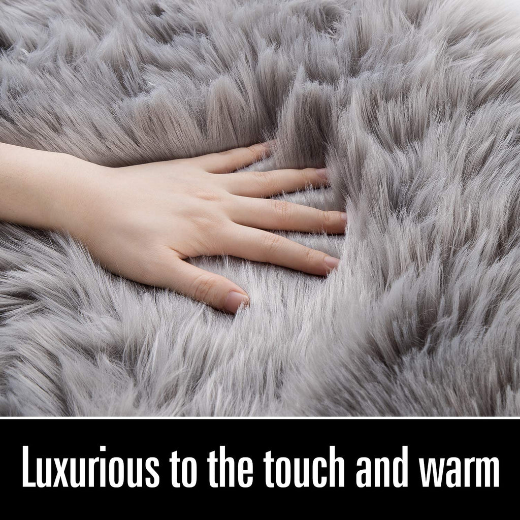 Lochas Soft Fluffy Faux Fur Rugs For Bedroom Bedside Rug 2X3 Feet, Washable, Furry Sheepskin Area Rug For Living Room Girls Room