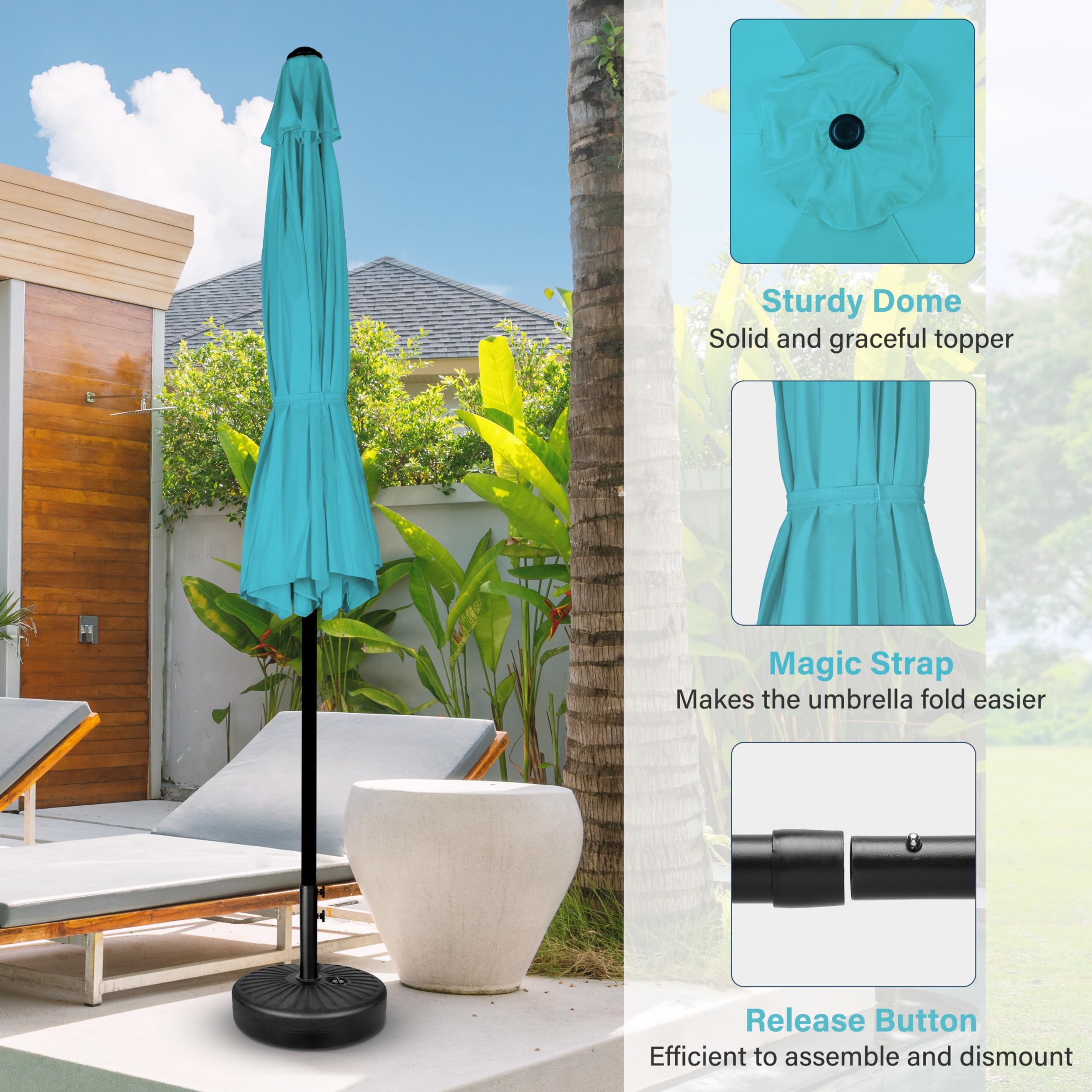 Simple Deluxe 7.5' Patio Umbrella Outdoor Table Market Yard Umbrella With 6 Sturdy Ribs For Backyard, Pool, Garden, Deck, Turquoise