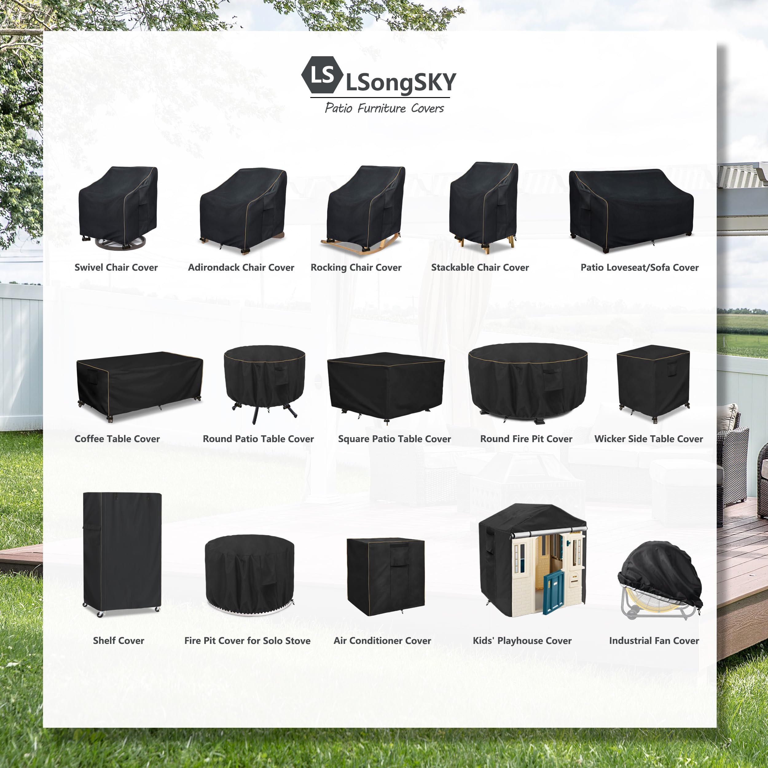 Lsongsky Adirondack Chair Covers 2 Pack,Waterproof Heavy Duty Outdoor Chair Covers,Adirondack Patio Chair Covers For Outdoor Furniture,(33 W X 35 D X 36 H Inches),Black