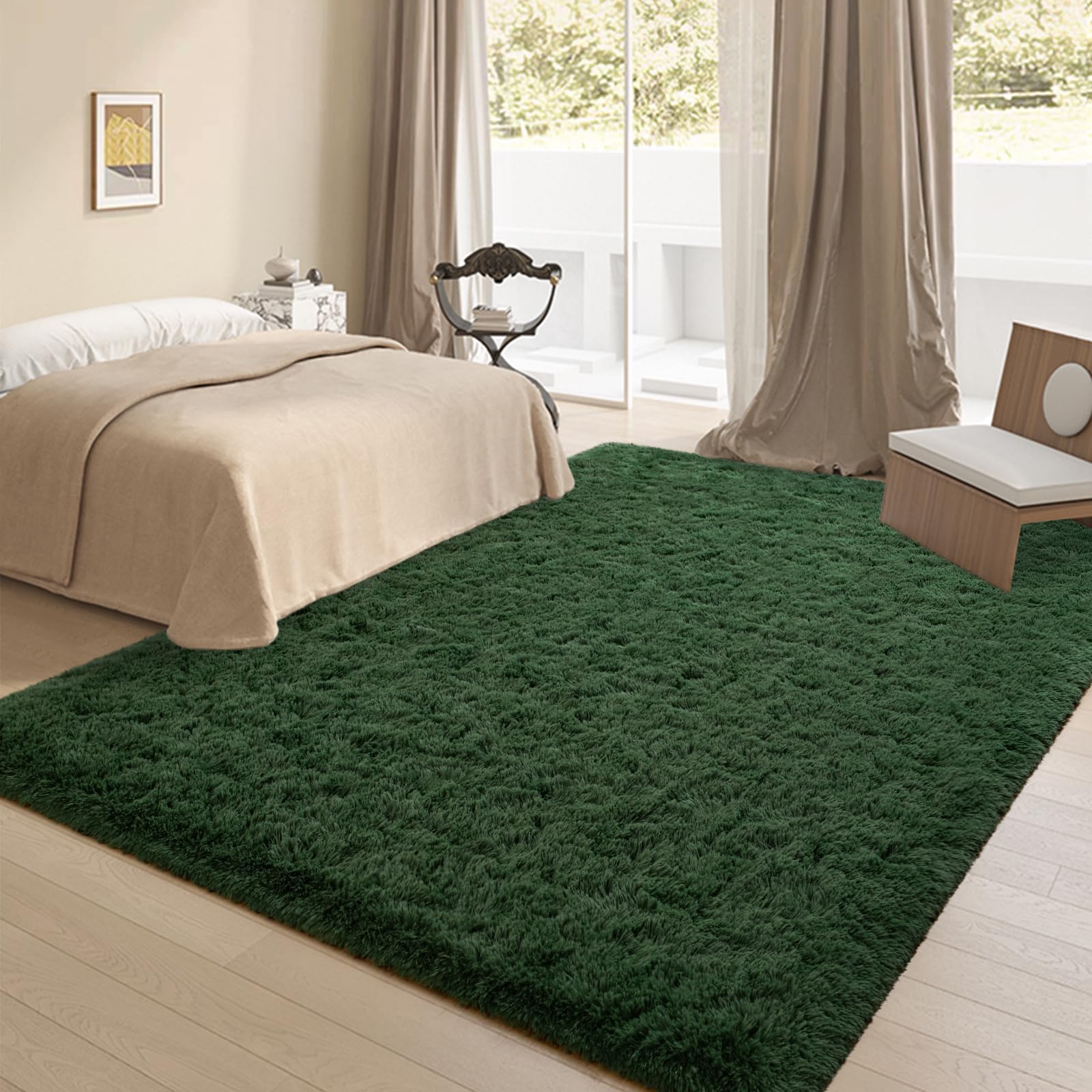 Falark Large Soft Area Rugs For Bedroom Living Room, 8X10 Ft Dark Green Fluffy Rug Carpets For Girls Kids Room, Shaggy Fuzzy Ind