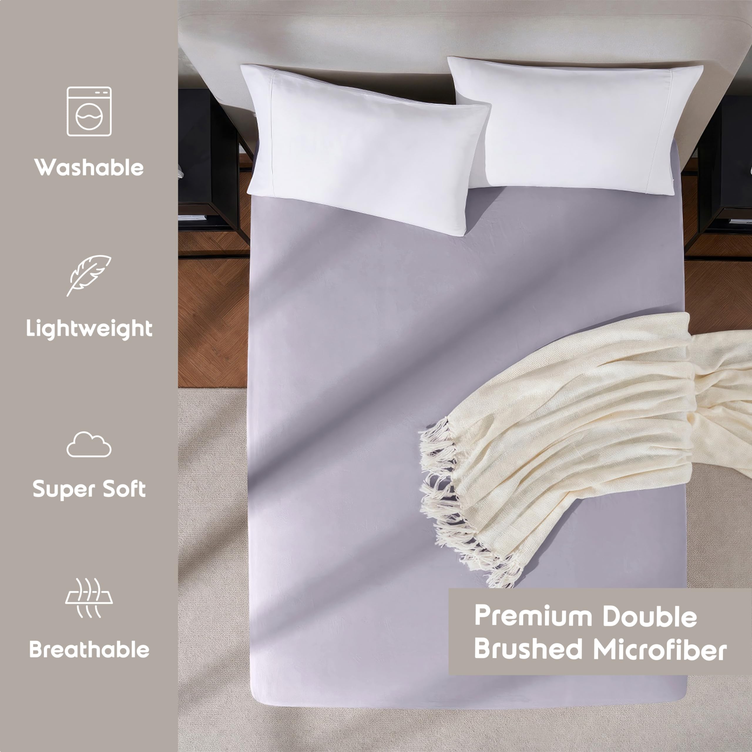 Nestl California King Dusty Purple Extra Deep Pocket 1800 Microfiber Fitted Bed Sheet