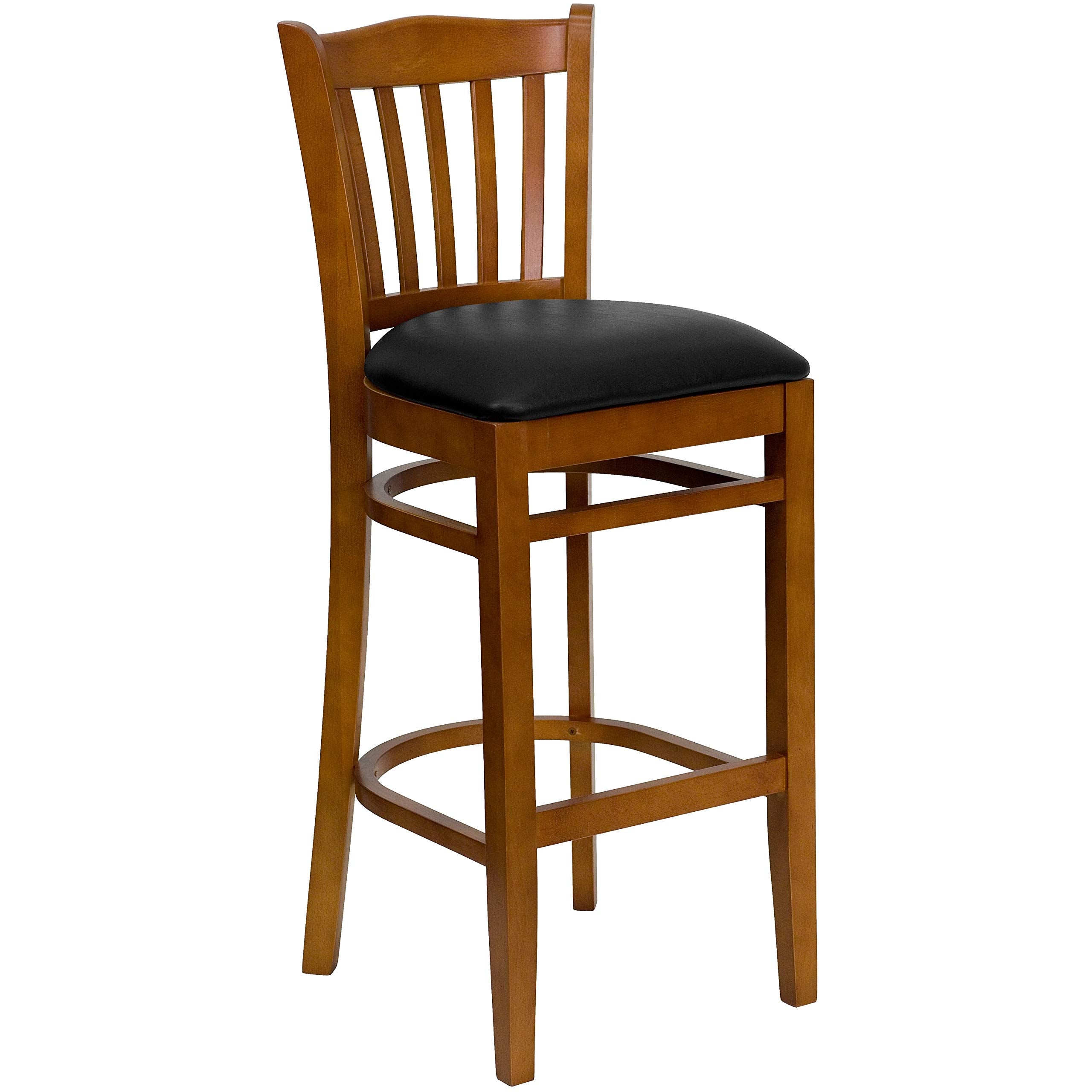 2 Pk. Walnut Finished Vertical Slat Back Wooden Restaurant Barstool