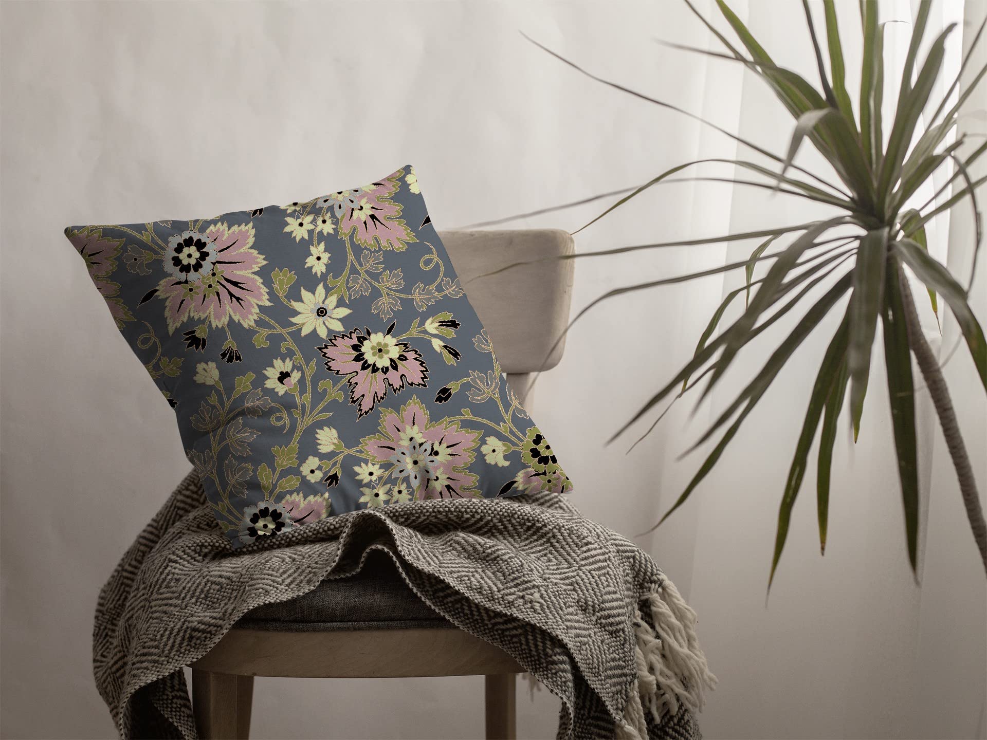 HomeRoots Muted Pink and Gray 18â€ Gray Pink Jacobean Suede Throw Pillow