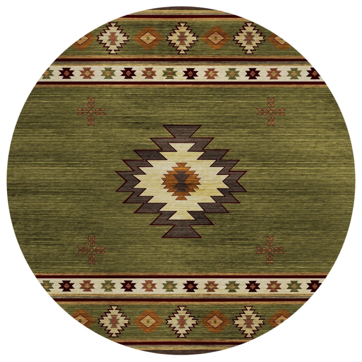 Phoenix Ph4 Green Southwestern Rug Round 8' X 8'