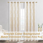 Gold And Greyish Cream White Light Filtering Damask Pattern Extra Length Mandala Curtains For Living Room 52 By 96 Inches Long 2 Panels